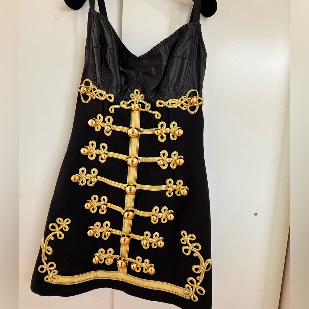 Dolce & Gabbana Runway Black Mini Dress with Gold Embellishment size IT 44 - Picture 14 of 16